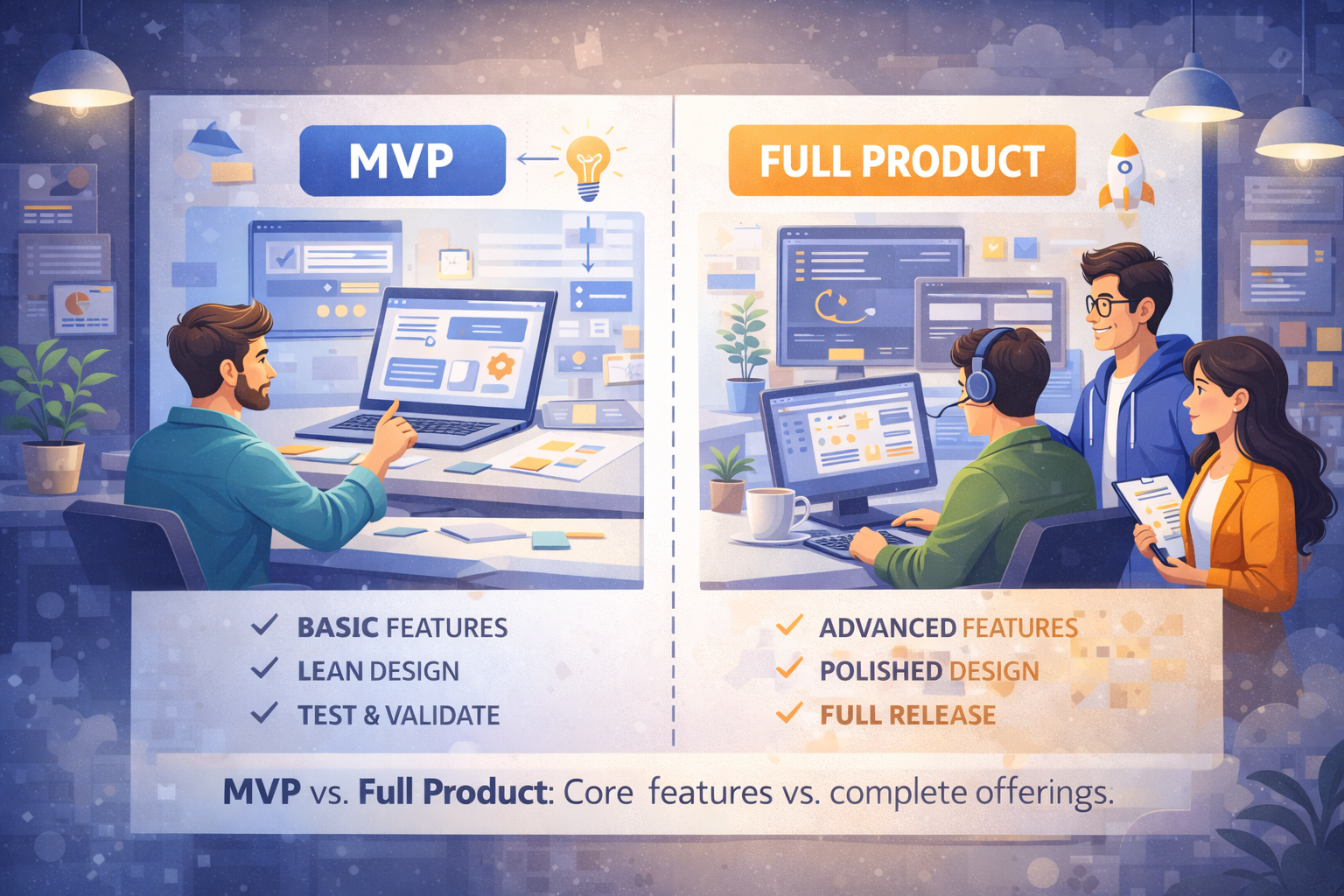 Comparison between MVP and full product in startup development