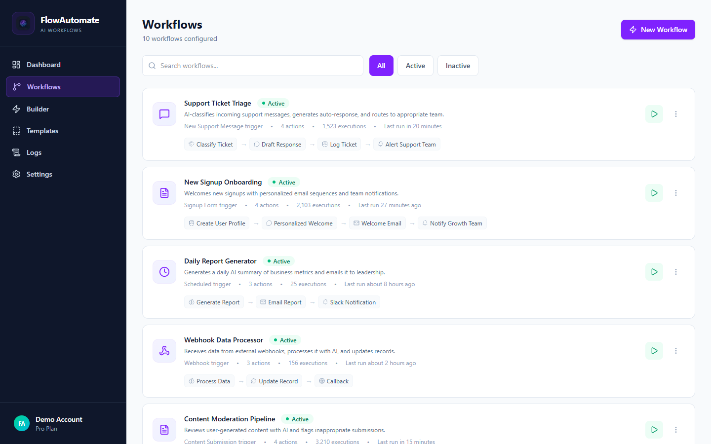 AI Workflow Management Interface