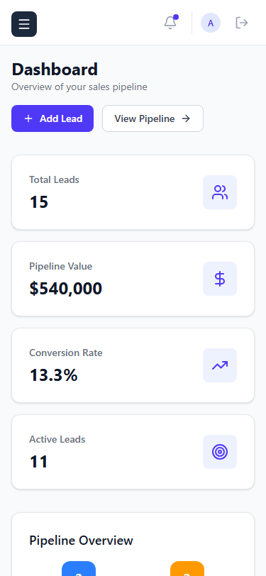 LeadFlow CRM - Mobile Dashboard View