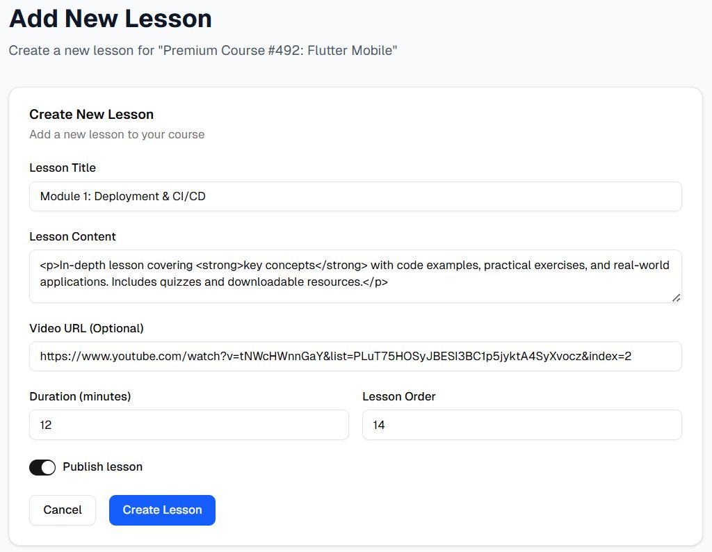 Instructor adding lessons to a course