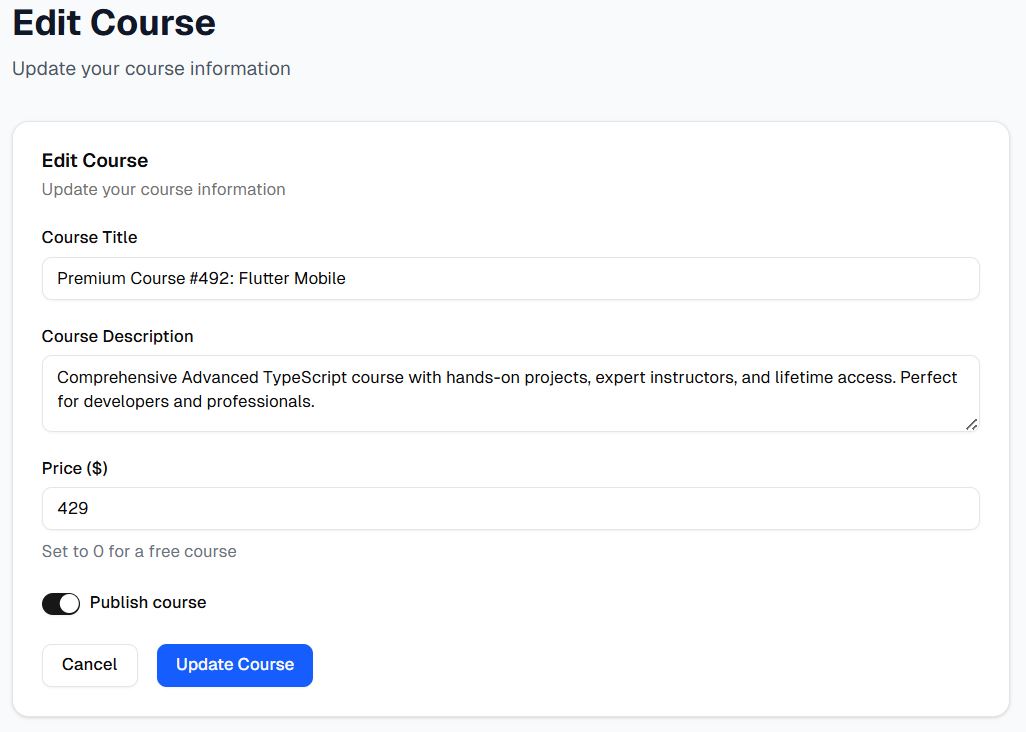 Course editing interface for instructors